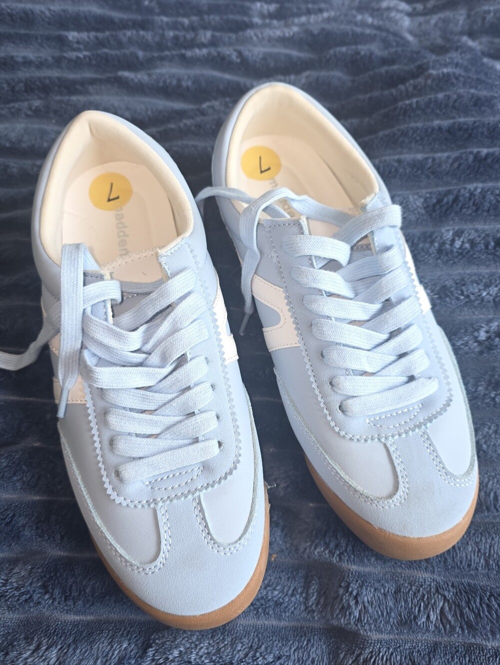 Women's Light Blue Lace-Up Sneakers with White Accent. Madden Girl